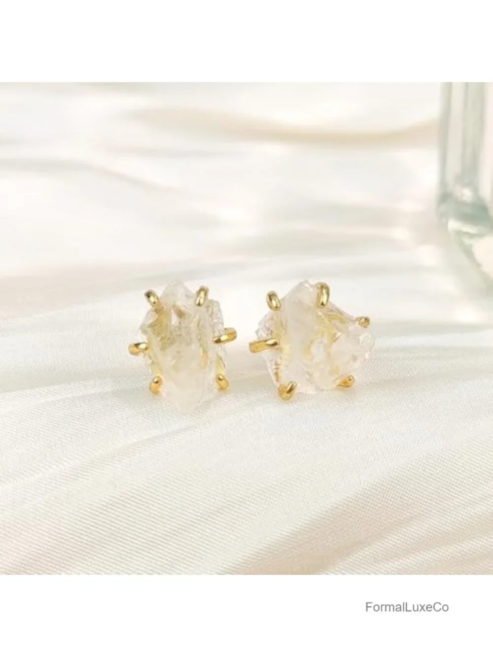 Natural Raw Citrine Stud Earrings, 14k Gold Plated Prong Set, Handmade Gemstone